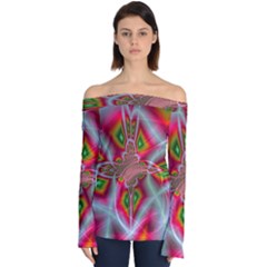 Fractal Art Pictures Digital Art Off Shoulder Long Sleeve Top