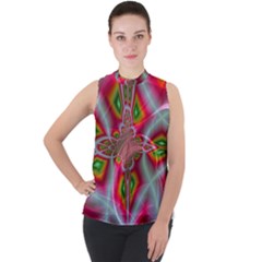 Fractal Art Pictures Digital Art Mock Neck Chiffon Sleeveless Top