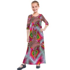 Fractal Art Pictures Digital Art Kids  Quarter Sleeve Maxi Dress