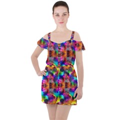 Farbenpracht Kaleidoscope Ruffle Cut Out Chiffon Playsuit