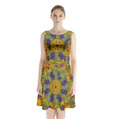 Farbenpracht Kaleidoscope Sleeveless Waist Tie Chiffon Dress by Pakrebo