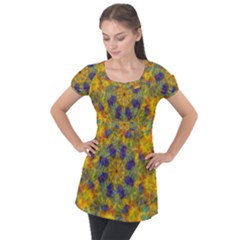 Farbenpracht Kaleidoscope Puff Sleeve Tunic Top