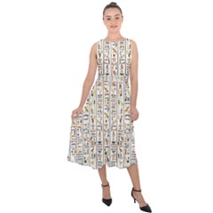 Egyptian Hieroglyphs Midi Tie-back Chiffon Dress