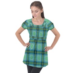 Background Pattern Structure Puff Sleeve Tunic Top