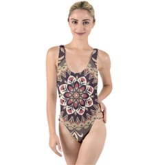 Seamless Pattern Floral Flower High Leg Strappy Swimsuit