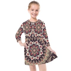 Seamless Pattern Floral Flower Kids  Quarter Sleeve Shirt Dress