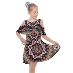 Seamless Pattern Floral Flower Kids  Shoulder Cutout Chiffon Dress