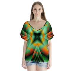 Farbenpracht Kaleidoscope V-neck Flutter Sleeve Top by Pakrebo