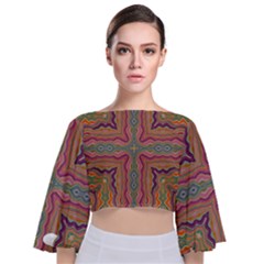 Abstract Design Abstract Art Orange Tie Back Butterfly Sleeve Chiffon Top