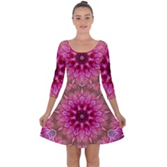 Flower Mandala Art Pink Abstract Quarter Sleeve Skater Dress