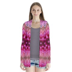 Flower Mandala Art Pink Abstract Drape Collar Cardigan by Pakrebo