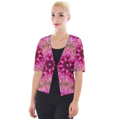 Flower Mandala Art Pink Abstract Cropped Button Cardigan