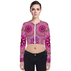 Flower Mandala Art Pink Abstract Long Sleeve Zip Up Bomber Jacket