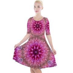 Flower Mandala Art Pink Abstract Quarter Sleeve A-line Dress