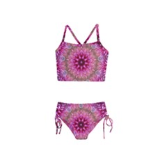 Flower Mandala Art Pink Abstract Girls  Tankini Swimsuit by Pakrebo