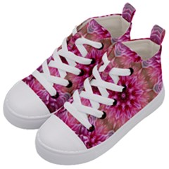 Flower Mandala Art Pink Abstract Kids  Mid-top Canvas Sneakers