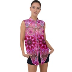 Flower Mandala Art Pink Abstract Sleeveless Chiffon Button Shirt