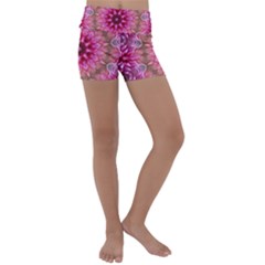 Flower Mandala Art Pink Abstract Kids  Lightweight Velour Yoga Shorts