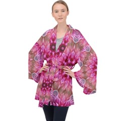 Flower Mandala Art Pink Abstract Velvet Kimono Robe