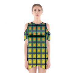 Tile Background Image Pattern Squares Shoulder Cutout One Piece Dress by Pakrebo