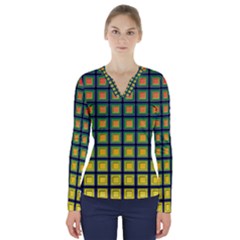 Tile Background Image Pattern Squares V-neck Long Sleeve Top by Pakrebo