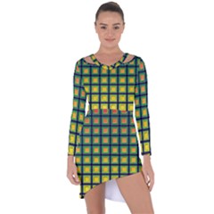 Tile Background Image Pattern Squares Asymmetric Cut-out Shift Dress by Pakrebo