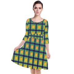 Tile Background Image Pattern Squares Quarter Sleeve Waist Band Dress