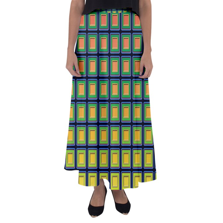 Tile Background Image Pattern Squares Flared Maxi Skirt