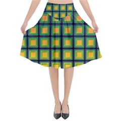 Tile Background Image Pattern Squares Flared Midi Skirt by Pakrebo