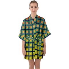 Tile Background Image Pattern Squares Quarter Sleeve Kimono Robe by Pakrebo