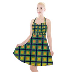 Tile Background Image Pattern Squares Halter Party Swing Dress 