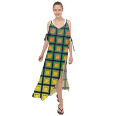 Tile Background Image Pattern Squares Maxi Chiffon Cover Up Dress