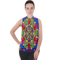 Background Image Pattern Mock Neck Chiffon Sleeveless Top