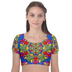 Background Image Pattern Velvet Short Sleeve Crop Top 