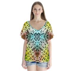 Farbenpracht Kaleidoscope V-neck Flutter Sleeve Top by Pakrebo