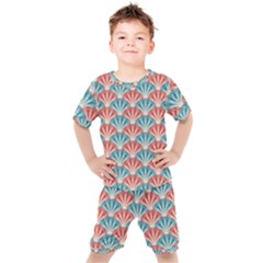 Seamless Patter Peacock Feathers Kids  Tee And Shorts Set