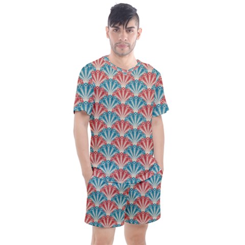 Seamless Patter Peacock Feathers Men s Mesh Tee And Shorts Set by Pakrebo