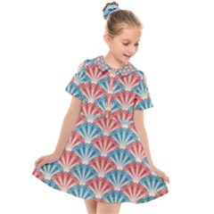 Seamless Patter Peacock Feathers Kids  Short Sleeve Shirt Dress by Pakrebo