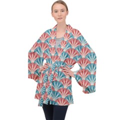 Seamless Patter Peacock Feathers Velvet Kimono Robe