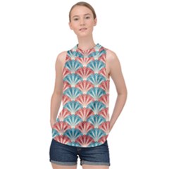 Seamless Patter Peacock Feathers High Neck Satin Top