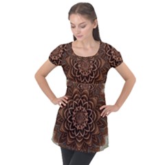 Abstract Art Texture Mandala Puff Sleeve Tunic Top by Pakrebo