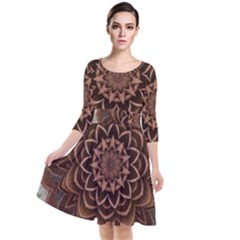 Abstract Art Texture Mandala Quarter Sleeve Waist Band Dress