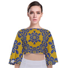 Background Image Decorative Tie Back Butterfly Sleeve Chiffon Top