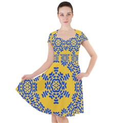 Background Image Decorative Cap Sleeve Midi Dress