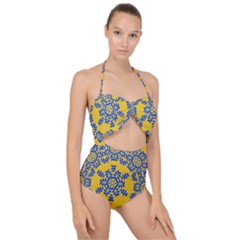 Background Image Decorative Scallop Top Cut Out Swimsuit