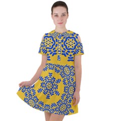 Background Image Decorative Short Sleeve Shoulder Cut Out Dress 