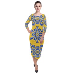 Background Image Decorative Quarter Sleeve Midi Velour Bodycon Dress