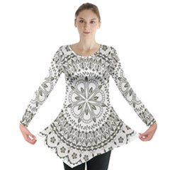 Vector Mandala Drawing Decoration Long Sleeve Tunic  by Pakrebo