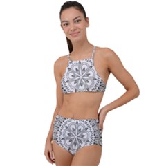 Vector Mandala Drawing Decoration High Waist Tankini Set