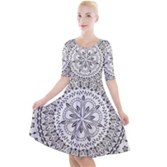 Vector Mandala Drawing Decoration Quarter Sleeve A-line Dress by Pakrebo